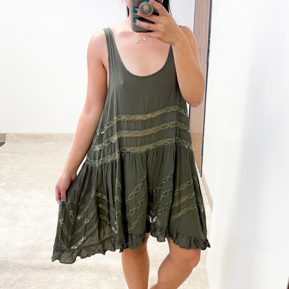 Free People Other - Intimately Free People | Lace Trim Polka Dot Mini Slip Dress Green | M
